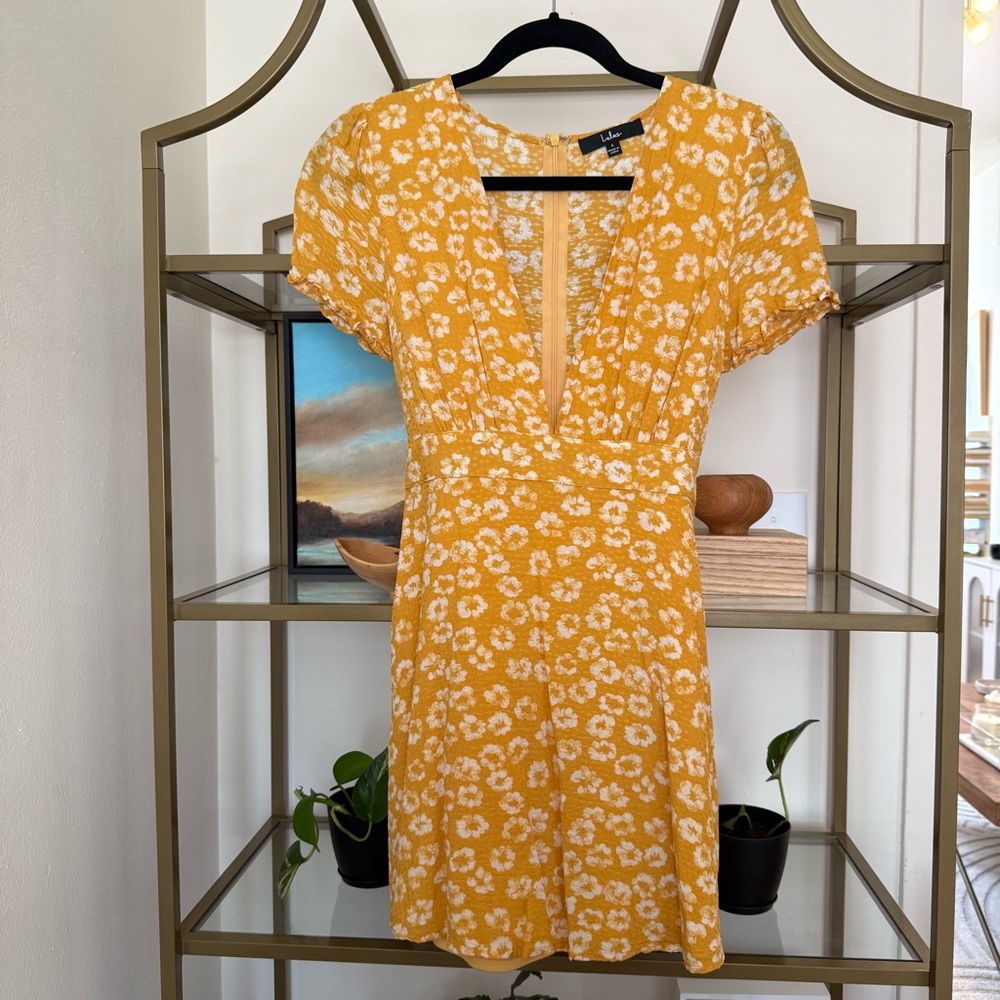Lulus Garden Explorer Mustard Yellow Floral Print Mini Dress - Picture 2 of 9